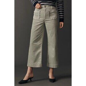 Anthropologie Colette Corduroy Crop Pants Scallop Pocket Wide Leg Size 30 Green